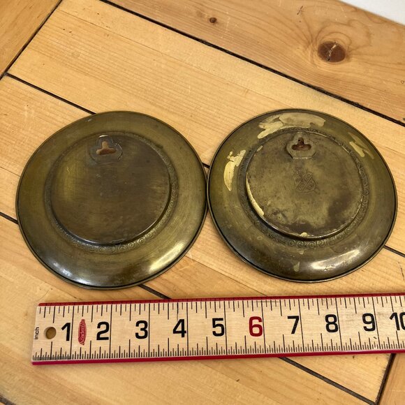 Brass Foil Art Decorative Plate Vintage Set Made in England Thatched Cottage - Picture 9 of 11